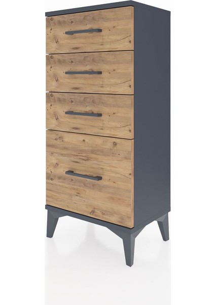 Arges Komodin 4 Çekmeceli 44X30X96 Antrasit-Çam modelleri