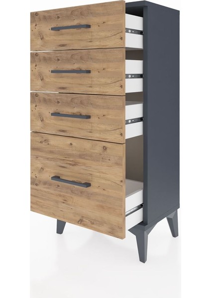 Arges Komodin 4 Çekmeceli 44X30X96 Antrasit-Çam fırsatları