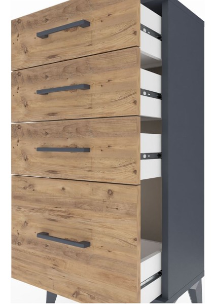 Arges Komodin 4 Çekmeceli 44X30X96 Antrasit-Çam indirimleri