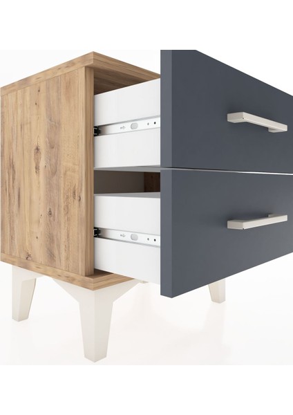 Arges Komodin 2 Çekmeceli 44X30X48 Çam-Antrasit indirimleri