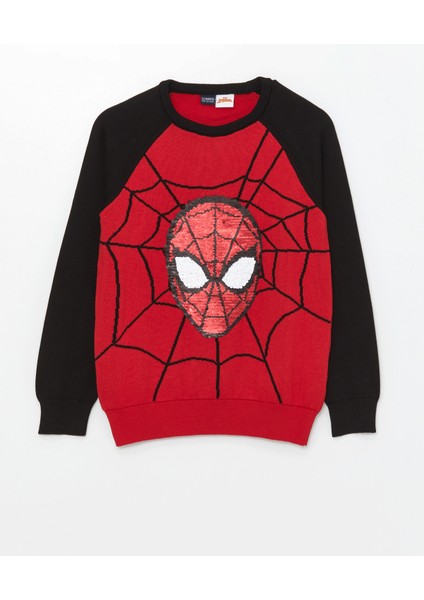 Yeni Sezon Bisiklet Yaka Spider-Man Çift Yönlü Payetli Uzun Kollu Erkek Çocuk Triko Kazak