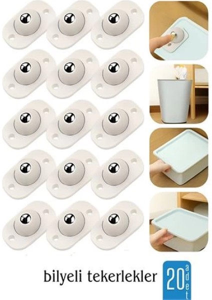 Modacar 20 Li Bilyeli Tekerlek Eşya Kaydırma Aparatı Yapışkanlı Set 360D