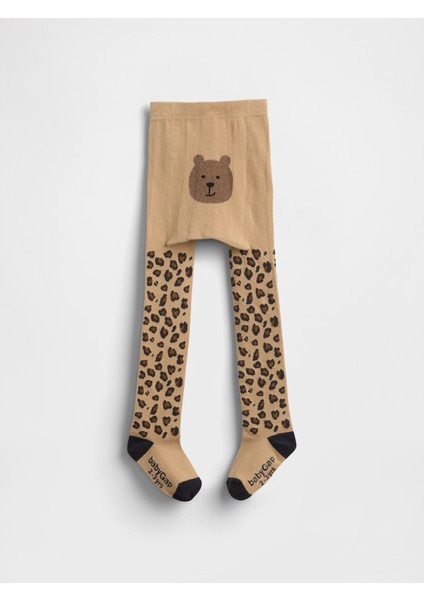 Bebek Kahverengi Leopar Bear Baskılı Külotlu Çorap