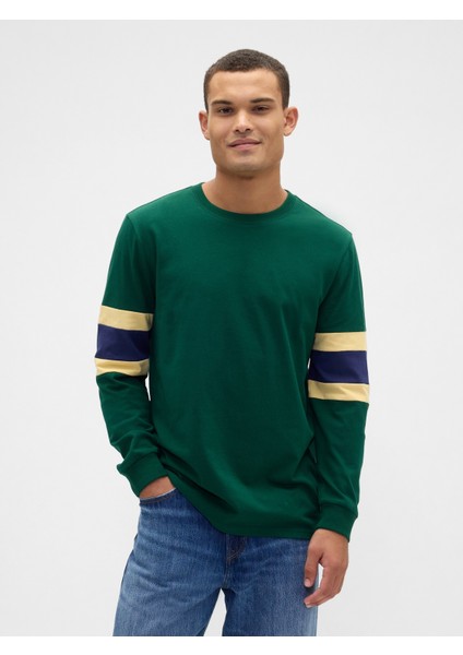 Erkek Koyu Yeşil Everyday Soft Varsity Bisiklet Yaka T-Shirt