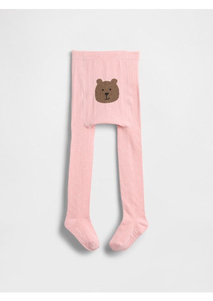 Bebek Pembe Pointelle Bear Baskılı Külotlu Çorap