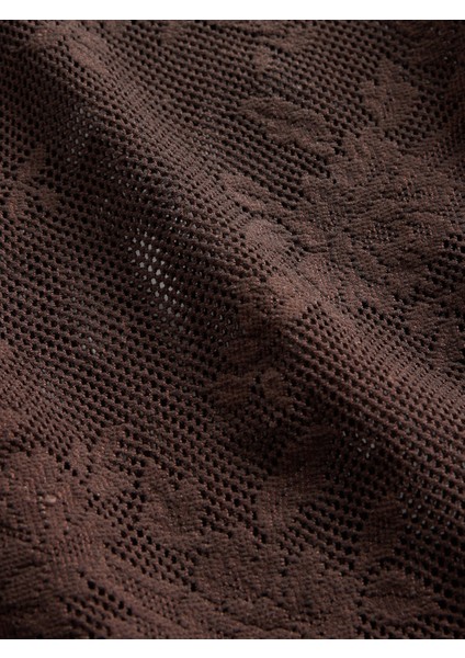 Kadın Kahverengi Çiçek Desenli Dantel T-Shirt modelleri