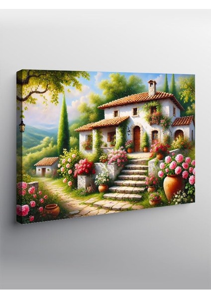 Kanvas Tablo Çiçekli Taş Ev Bahçesi YTCNVS506862, 50 x 70