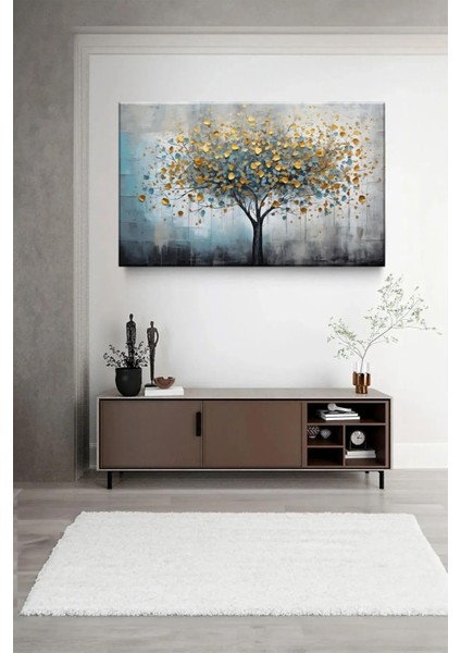 Kanvas Tablo Hayat Ağacı Altın Yapraklı Dekoratif Kanvas Tablo 50 x 70