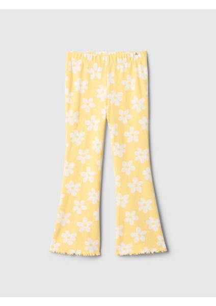 Kız Bebek Sarı Fitilli Pull-On Grafik Baskılı Flare Tayt