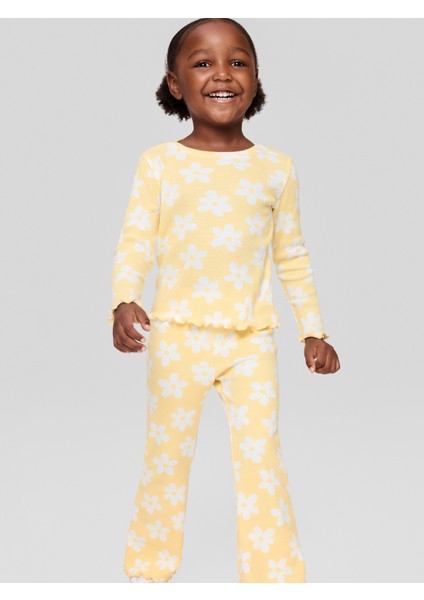 Kız Bebek Sarı Fitilli Pull-On Grafik Baskılı Flare Tayt modelleri