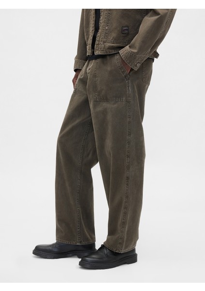 Erkek Haki Canvas Baggy Carpenter Jean Pantolon indirimleri