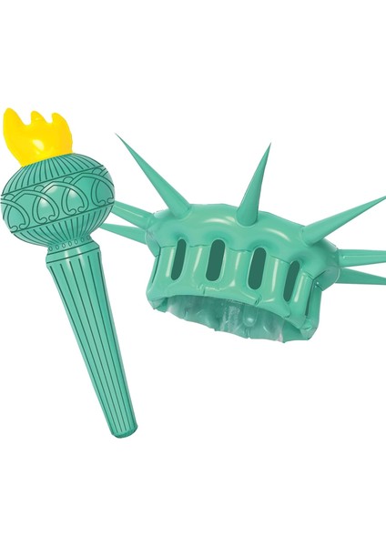 Yenilikçi Şişirilebilir Yetişkin Özgürlük Heykeli Kostüm Taç ve Meşale, Parti Dekorasyonları, 56,5 cm ve 44,5 Cm, Yeşil/sarı/siyah