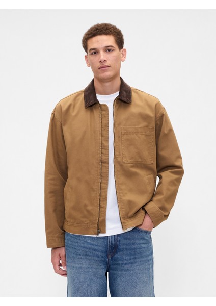 Erkek Açık Kahverengi Relaxed Canvas Workwear Ceket