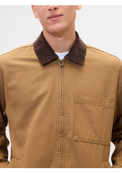 Erkek Açık Kahverengi Relaxed Canvas Workwear Ceket modelleri