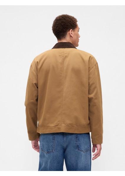 Erkek Açık Kahverengi Relaxed Canvas Workwear Ceket indirimleri