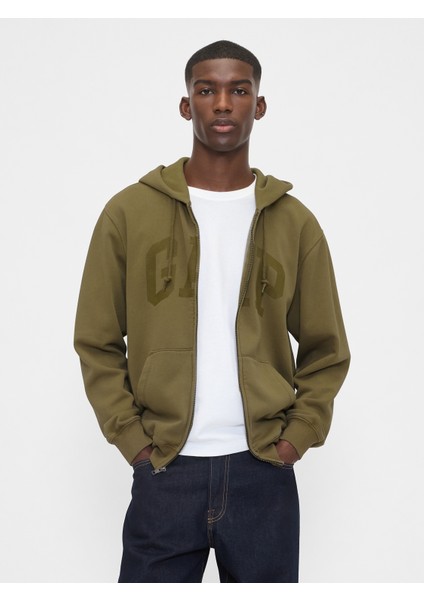 Erkek Haki Vintagesoft Arch Gap Logo Tam Fermuarlı Sweatshirt