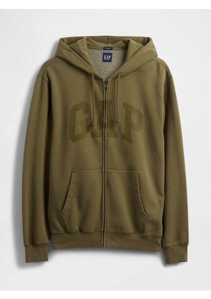 Erkek Haki Vintagesoft Arch Gap Logo Tam Fermuarlı Sweatshirt modelleri