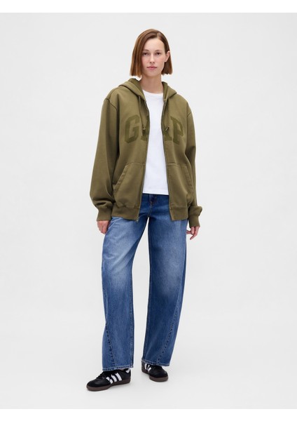 Erkek Haki Vintagesoft Arch Gap Logo Tam Fermuarlı Sweatshirt fırsatları