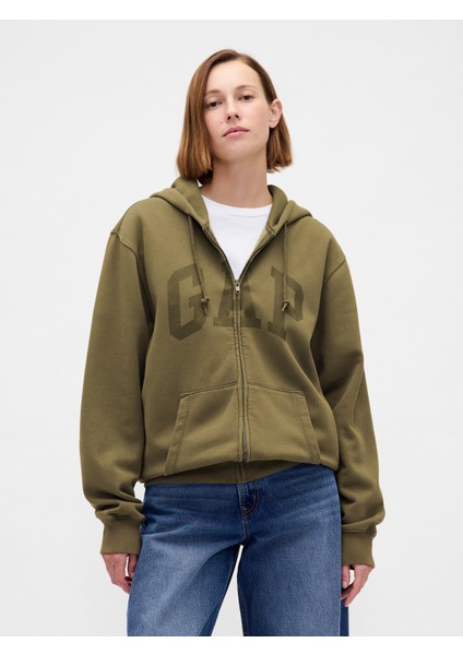 Erkek Haki Vintagesoft Arch Gap Logo Tam Fermuarlı Sweatshirt indirimleri