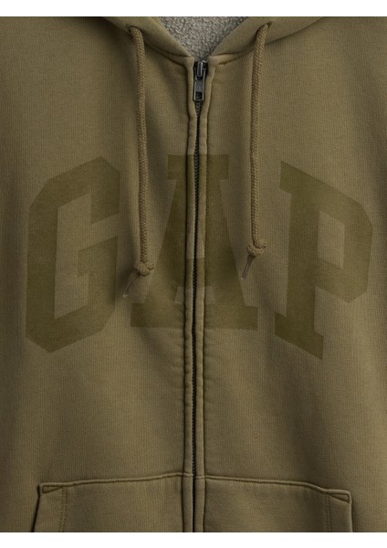 Erkek Haki Vintagesoft Arch Gap Logo Tam Fermuarlı Sweatshirt