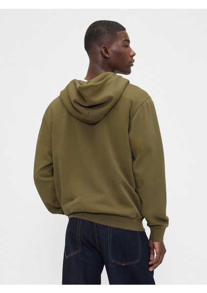 Erkek Haki Vintagesoft Arch Gap Logo Tam Fermuarlı Sweatshirt