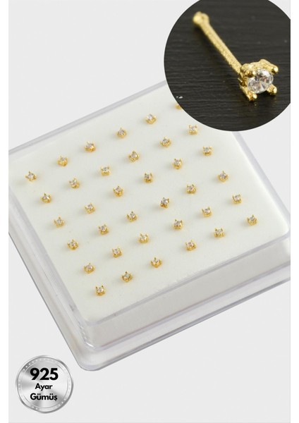 2 mm Kare Zirkon Tek Taşlı Gümüş Hızma 36 Adet