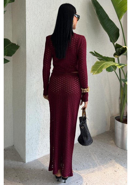 Macey Kroşe Crop Takım -Bordo fırsatları