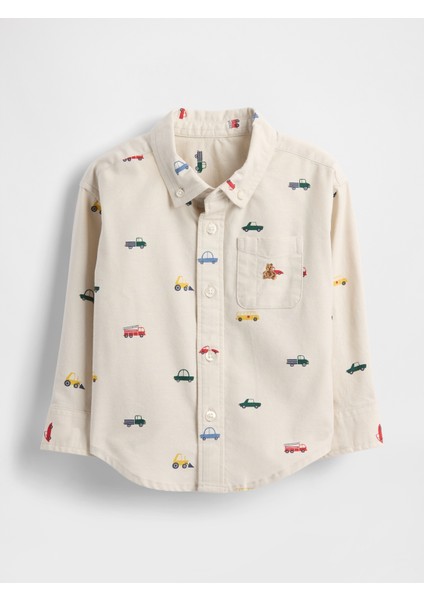 Erkek Bebek Kırık Beyaz Oversized Oxford Gömlek
