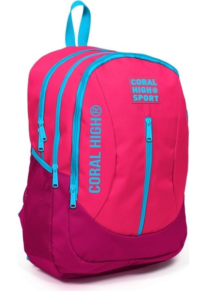 Sport Pembe Kırmızı Okul ve Günlük Sırt Çantası - Dört Gözlü - USB ve Aux Soketli