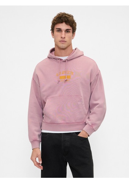 Erkek Pembe Heavyweight Oversized Logo Sweatshirt