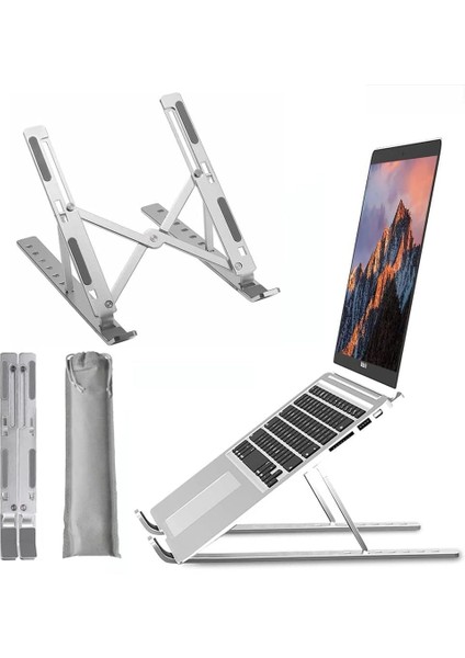 Yükseklik Ayarlı Katlanabilir Laptop Tablet Laptop Ayarlayıcı 7 Kademeli (Gümüş)