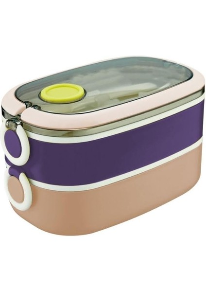 Ahmet Vip Ahmet Içi Metal Kaşık Çatallı Beslenme Kutusu 1.3 Litre 2 Katlı VP-938, Çok Renkli