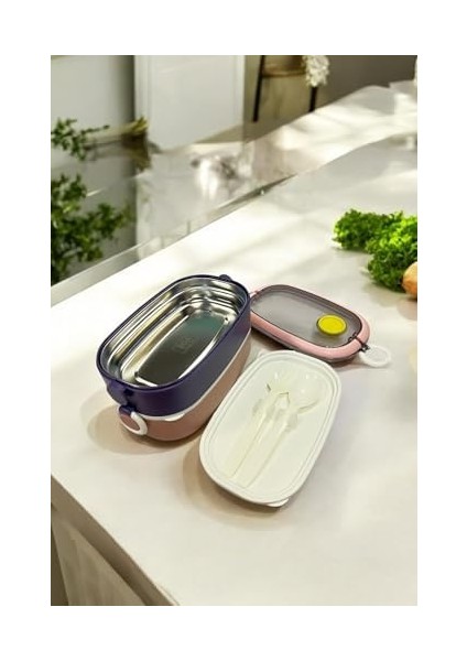 Ahmet Vip Ahmet Içi Metal Kaşık Çatallı Beslenme Kutusu 1.3 Litre 2 Katlı VP-938, Çok Renkli modelleri