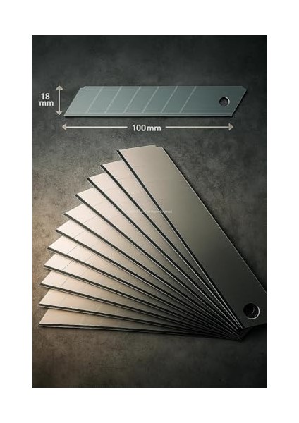 Bıçağı Yedeği, 18 mm x 0,5 Mm, Karbon Çelik, Ultra Keskin, Dayanıklı Uç, 7 Kırımlı, Endüstriyel Kesici Bıçak, Yedek Parça, Detay Kesim (Kutulu, Adet, 100) fiyatları