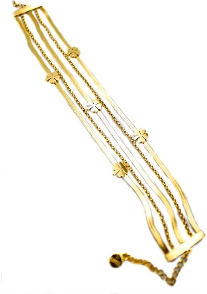 Çoklu Yonca Zincir Bileklik - Altın