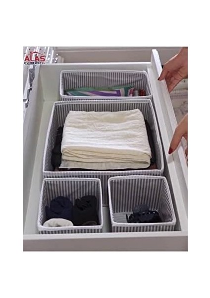 Kapısı 4 Lü Çekmece Düzenleyici Organizer Dekoratif Sepet Hurç (4 Lü Çekmece Çizgili) modelleri