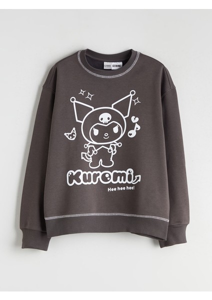 Yeni Sezon Bisiklet Yaka Kuromi Baskılı Kız Çocuk Sweatshirt