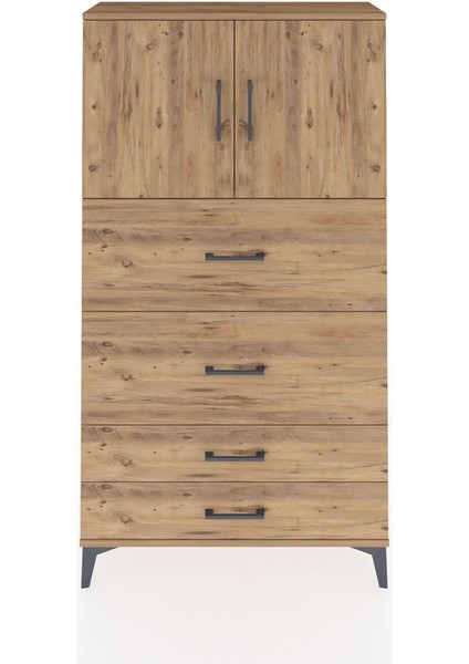 Arges Dolap 2 Raflı 4 Çekmeceli 2 Kapaklı 88X30X163 Çam-Çam