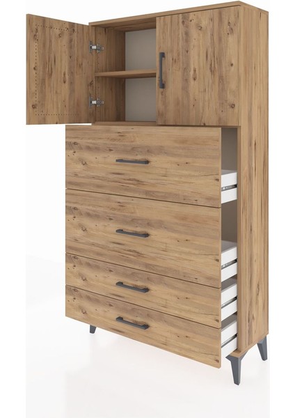 Arges Dolap 2 Raflı 4 Çekmeceli 2 Kapaklı 88X30X163 Çam-Çam fırsatları