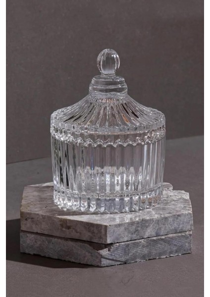 2 Adet Mini Cam ve Şekerlik - Şık ve Zarif Mini Cam Sunumluk, Yükseklik 9,5 Cm, Çap 6,5 cm | Lokum, Şeker, Çikolata Sunumları Için