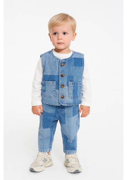 La Ciel Paris Çocuk Denim Yelek – Patchwork Tasarım, Düğmeli indirimleri