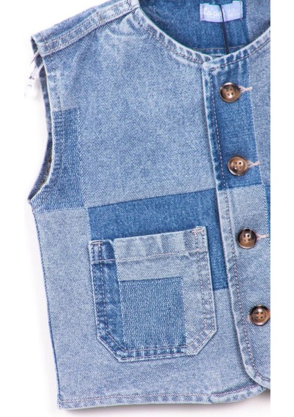 La Ciel Paris Çocuk Denim Yelek – Patchwork Tasarım, Düğmeli indirimleri