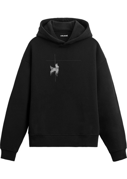 Balık Tutan Adam Tasarım Baskılı Minimal Unisex Kapüşonlu Hoodie