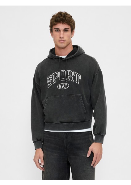 Erkek Siyah Heavyweight Oversized Gap Logo Sweatshirt