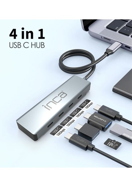 Inca Itpt-4t Type-C Hub X4 Type-C Port 3.1 10GBPS Alumınyum Kasa Çoklayıcı