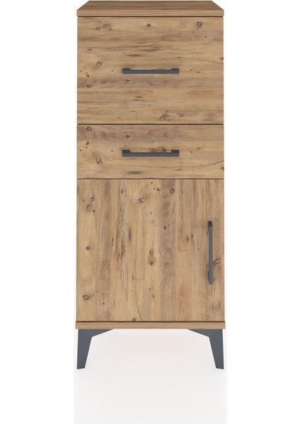 Arges Komodin Tek Raflı 2 Çekmeceli Tek Kapaklı 44X30X106 Çam-Çam