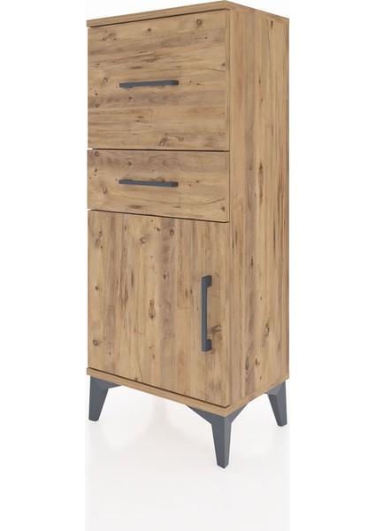 Arges Komodin Tek Raflı 2 Çekmeceli Tek Kapaklı 44X30X106 Çam-Çam modelleri