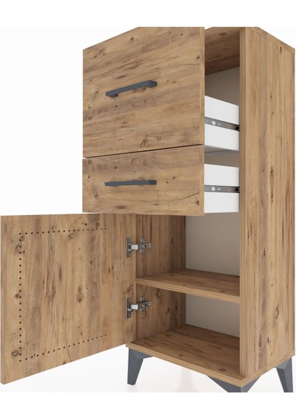 Arges Komodin Tek Raflı 2 Çekmeceli Tek Kapaklı 44X30X106 Çam-Çam indirimleri