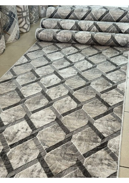 Gri Kabartmalı Kesme Koridor Halısı, Kaymaz Taban Prime Lizbon Tasarımı