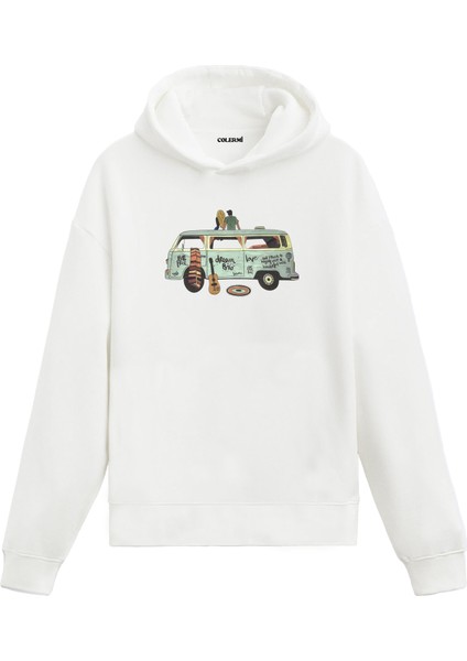 Karavan ve Müzik Temalı Tasarım Baskılı Retro Unisex Kapüşonlu Hoodie